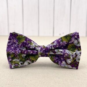 Men’s Purple Floral Pattern Bow Tie Pre-Tied Wedding Party Event Groom Bow Tie